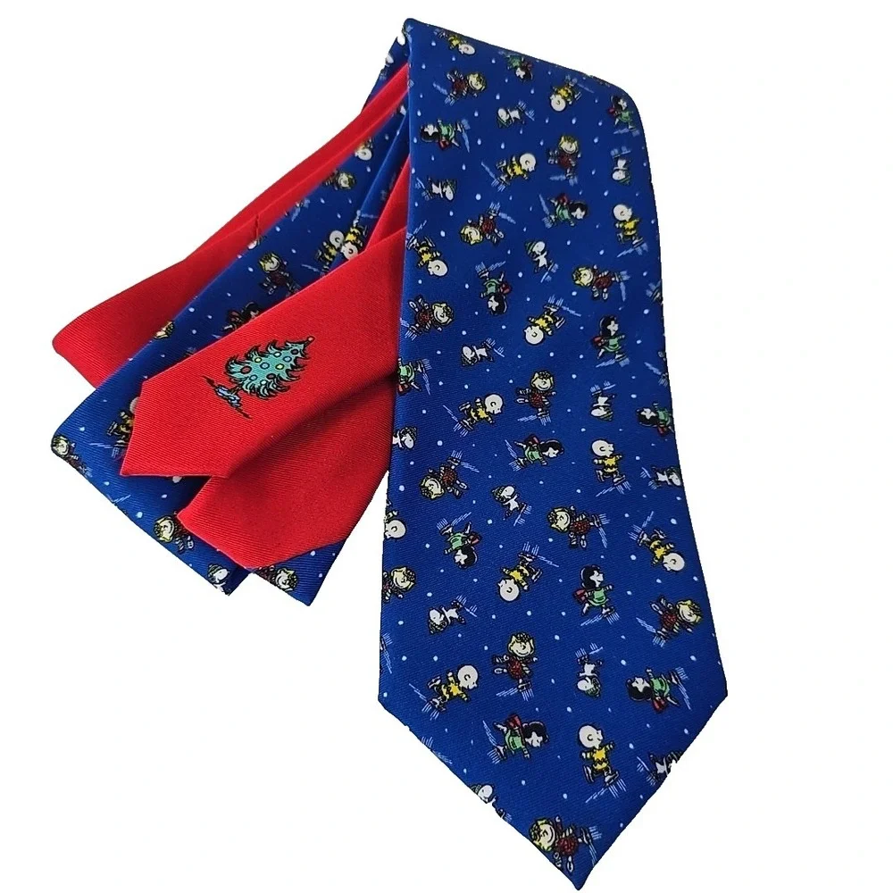Peanuts Charlie Brown Christmas Tie Lucy Snoopy Blue Mens Necktie‎ Ice Skating